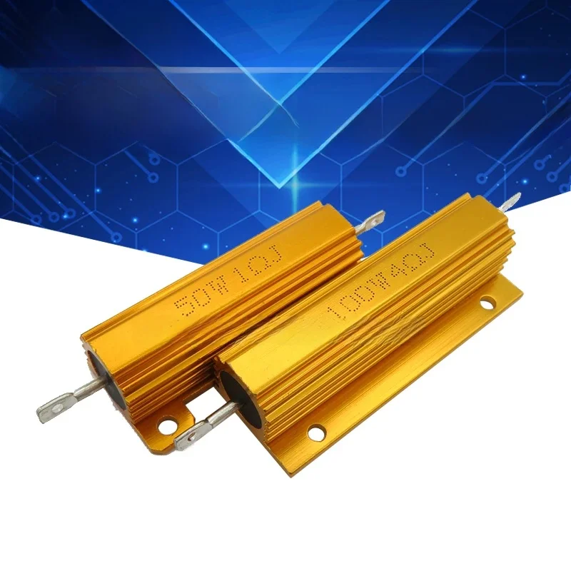 RX24 100W 50W Watt Power Metal Shell Aluminium Gold Resistor 1R 2R 3R 4R 5R 6R 8R 10R 15R 20R 30R 40R 100R 200R 220R Rezystancja — zdjęcie 2