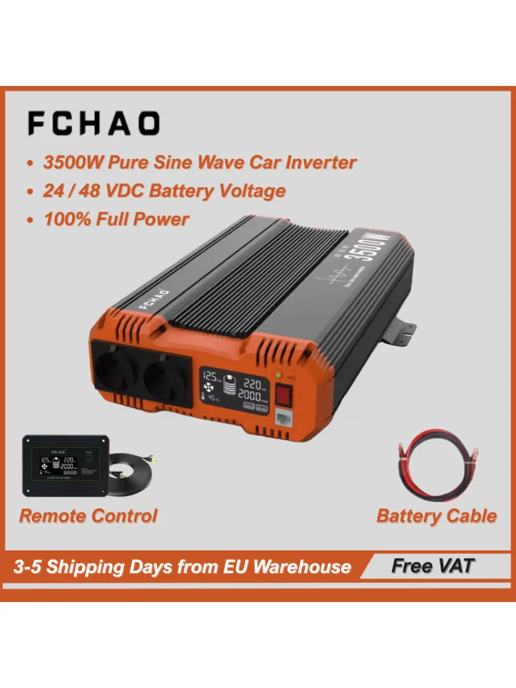 FCHAO Dauerstrom-Wechselrichter 3500W 24/48VDC zu 230VAC 50Hz Reiner Sinuswellen-Wechselrichter Spitzenleistung 7000W für Wohnmobile, Camping, Boote