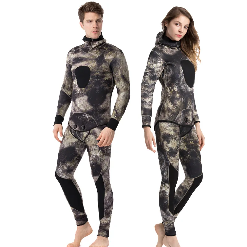 7 MM Camouflage Fish Hunting Suit Split Diving Suit For Men And Women Fishing And Hunting Semi-dry Wetsuit