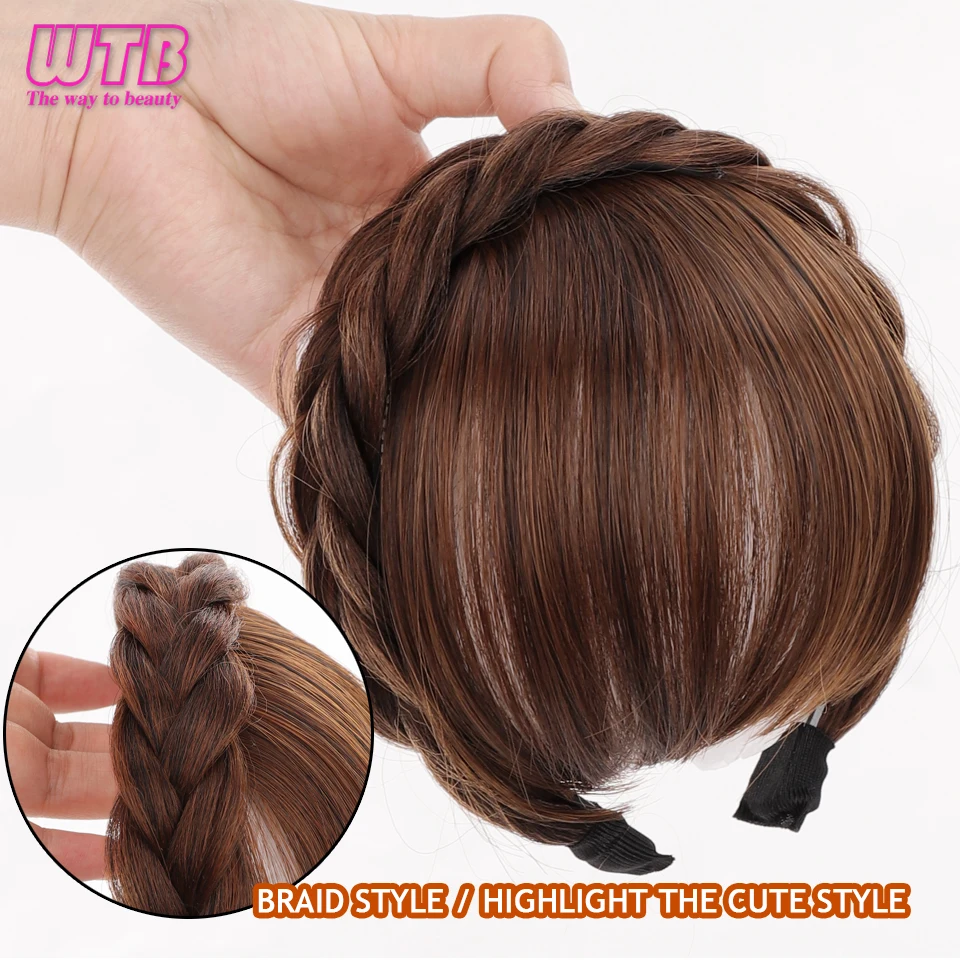 WTB Braid Headband Bangs Synthetic Bangs Hair Extension Fake Fringe Natural Hair Clip on Hairpieces for Women Invisible Natural