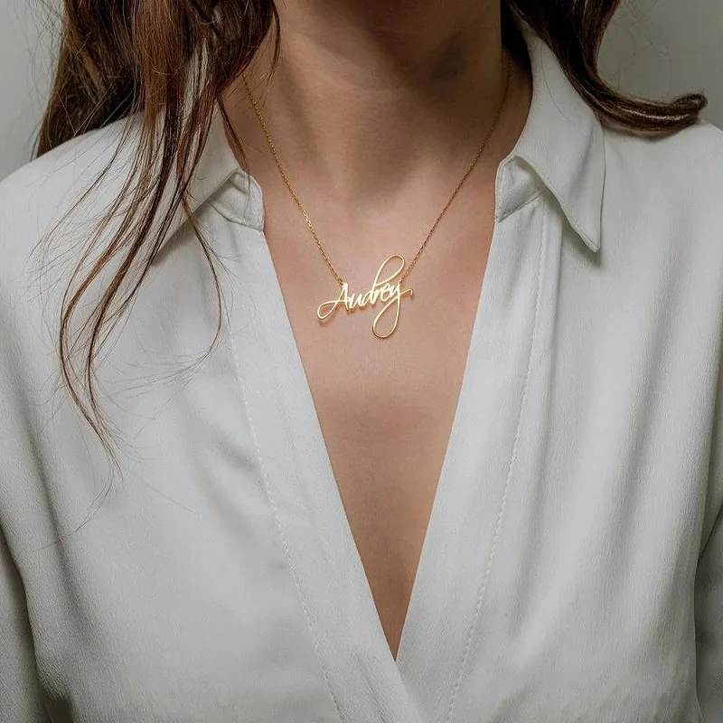 Custom Name Necklace Personalized Nameplate Name Necklaces Italic Handwriting Stainless Steel Cursive Script Necklace For Women