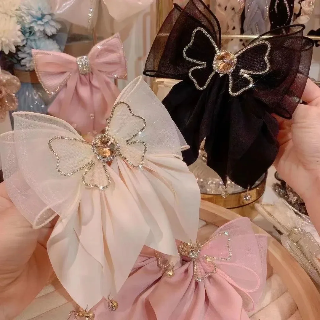 Słodka moda dziewczęca spinka do włosów księżniczki Rhinestone duża kokarda spinka do włosów dla kobiet nakrycia głowy damskie spinki do włosów kobiece akcesoria do włosów — zdjęcie 2