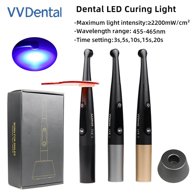 Lampe de photopolymérisation LED sans fil VVDental 2200mW/cm² pour résine, durcissement en 3 secondes, 2 modes, appareil dentaire