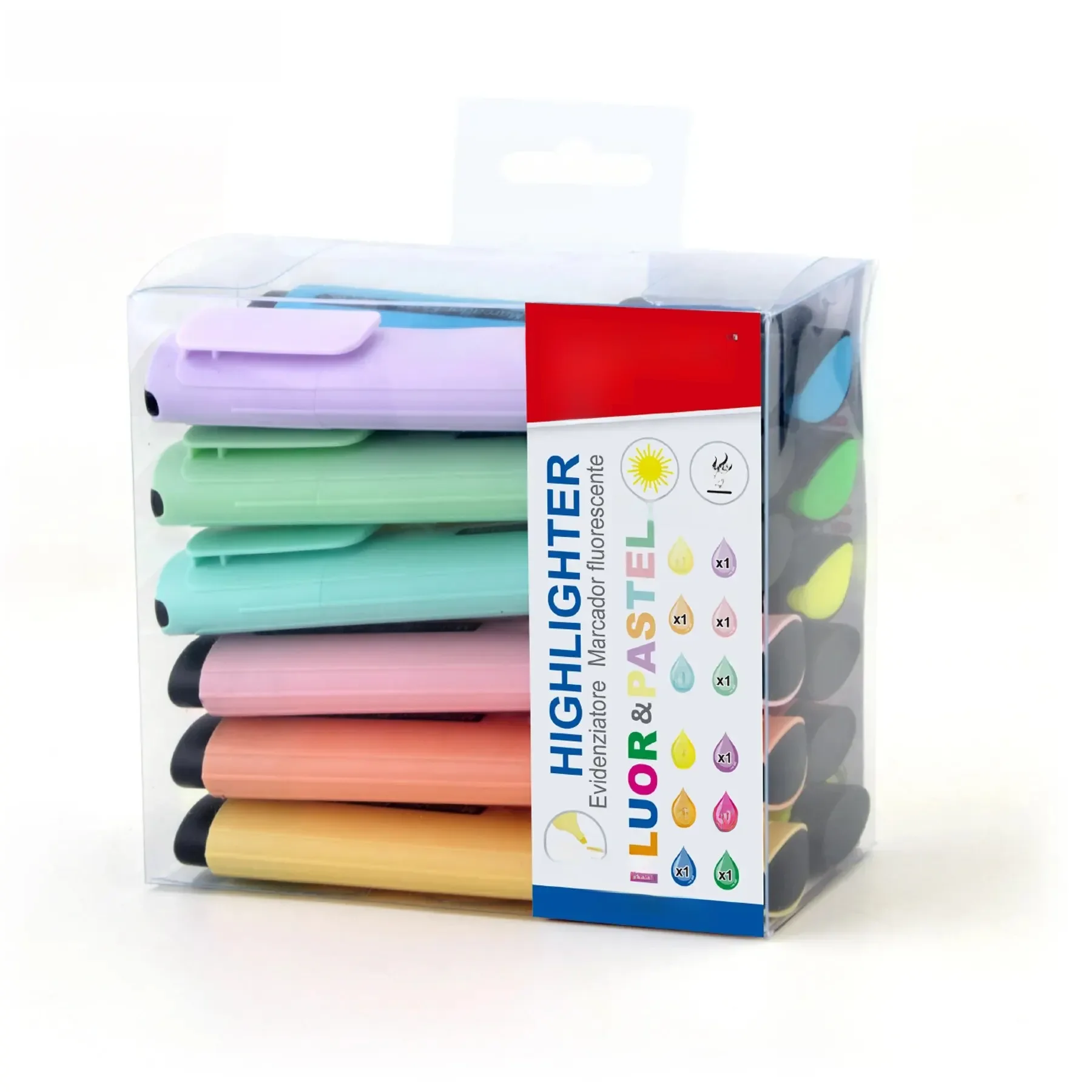 MOTARRO 12 pièces marqueurs de boîte en Pvc couleurs fluorescentes petit surligneur stylo pointe biseautée mignon Design Kawaii pour l'écriture Graffiti dessin