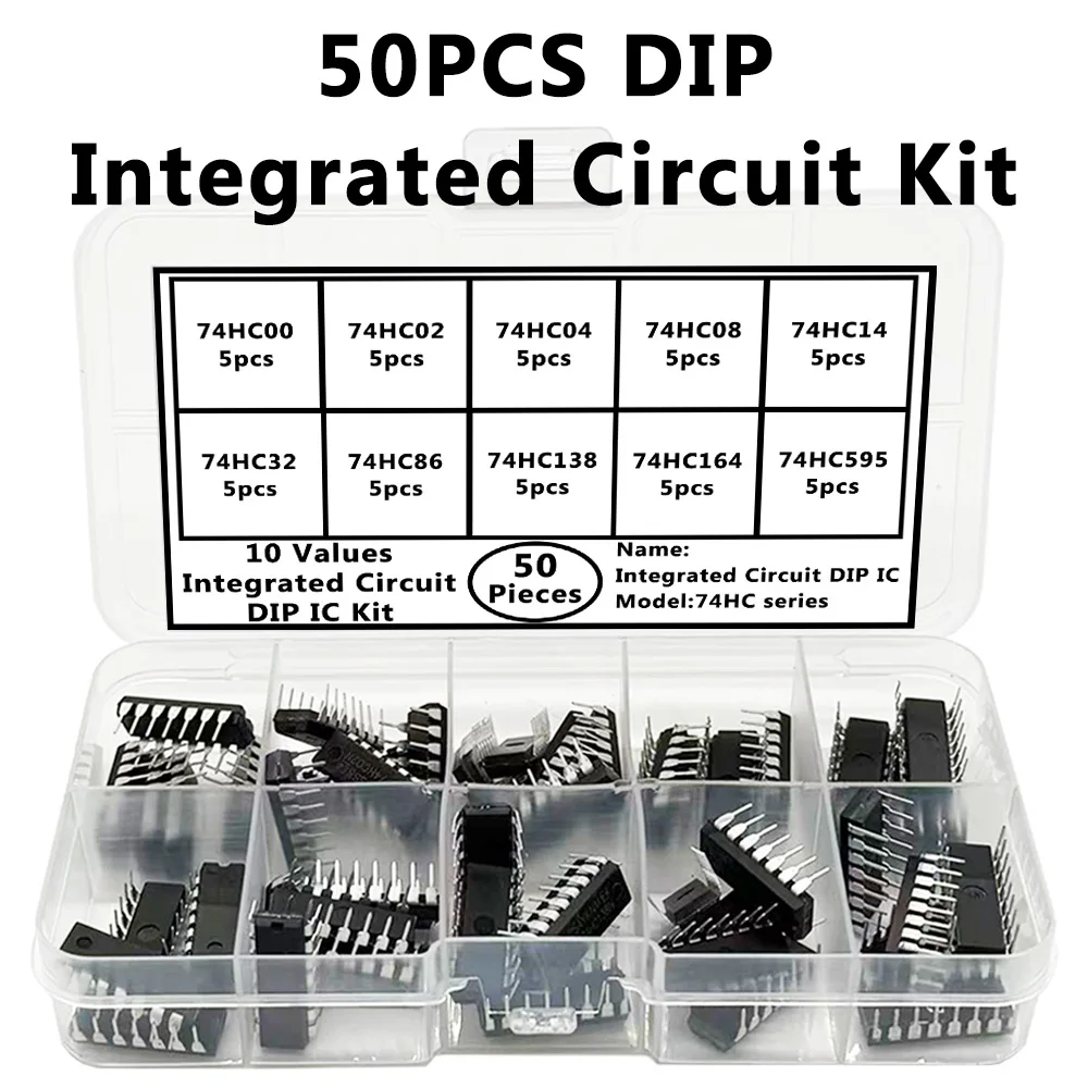 50PCS 10 Value Electronic Integrated Circuit DIP IC Kit 74HC00 74HC02 74HC04 74HC08 74HC14 74HC32 74HC86 74HC138 74HC164 74HC595