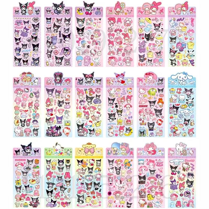 20Sheets Sanrio Sticker Cartoon Hello Kitty Cinnamoroll Kuromi My Melody Laser Sticker Decals Stationery Wholesale Kids Toys