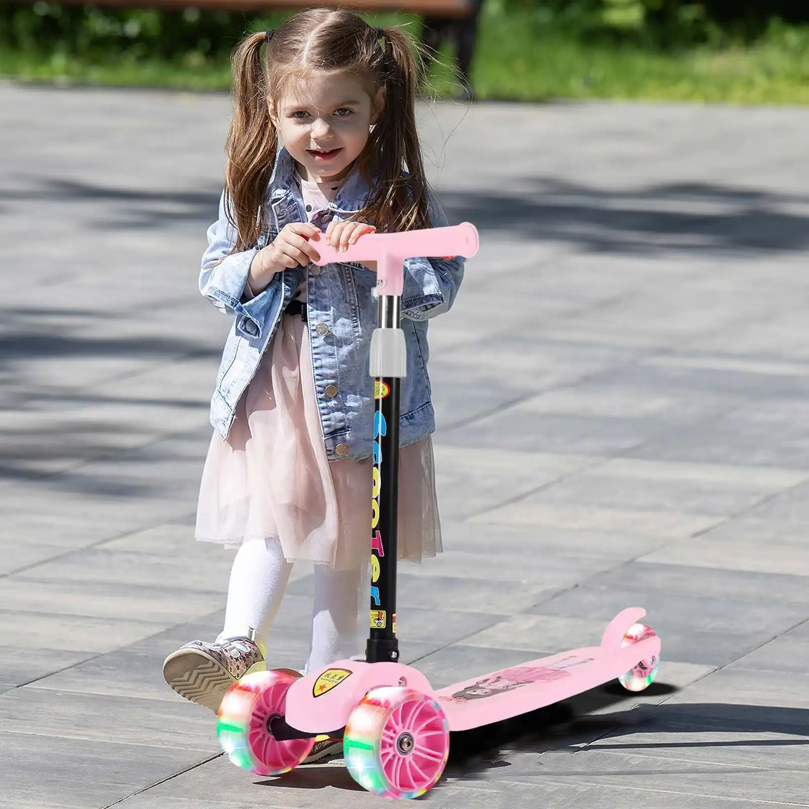 Foldable Kick Scooter Adjustable weight Kids Scooter Lean To Steer 3 roll Scooter Non-underwear Deck for Children Ages 2-8