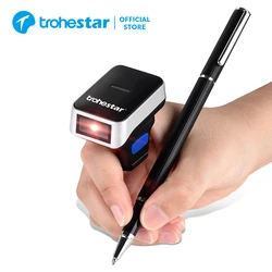 Trohestar-escáner de código de barras inalámbrico 2D, portátil, anillo de código QR, lector de código de barras portátil, PDF, escáner de código de barras Portátil con Bluetooth  USB lector codigo barras escaner escane