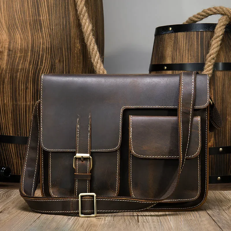 Crazy Horse Leather Men Crossbody Bag A4 Big Capacity Casual Genuine Cow Leather Shoulder Messenger Bag Male Business Work Bag — zdjęcie 2