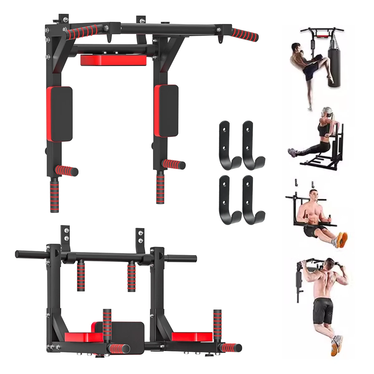 قضيب سحب متعدد الوظائف مثبت على الحائط لصالة الألعاب الرياضية المنزلية، تدريب قوة المقاومة العالية 199.58 كجم، أوضاع قبضة متعددة للسحب، والضغط، والتمارين الأساسية