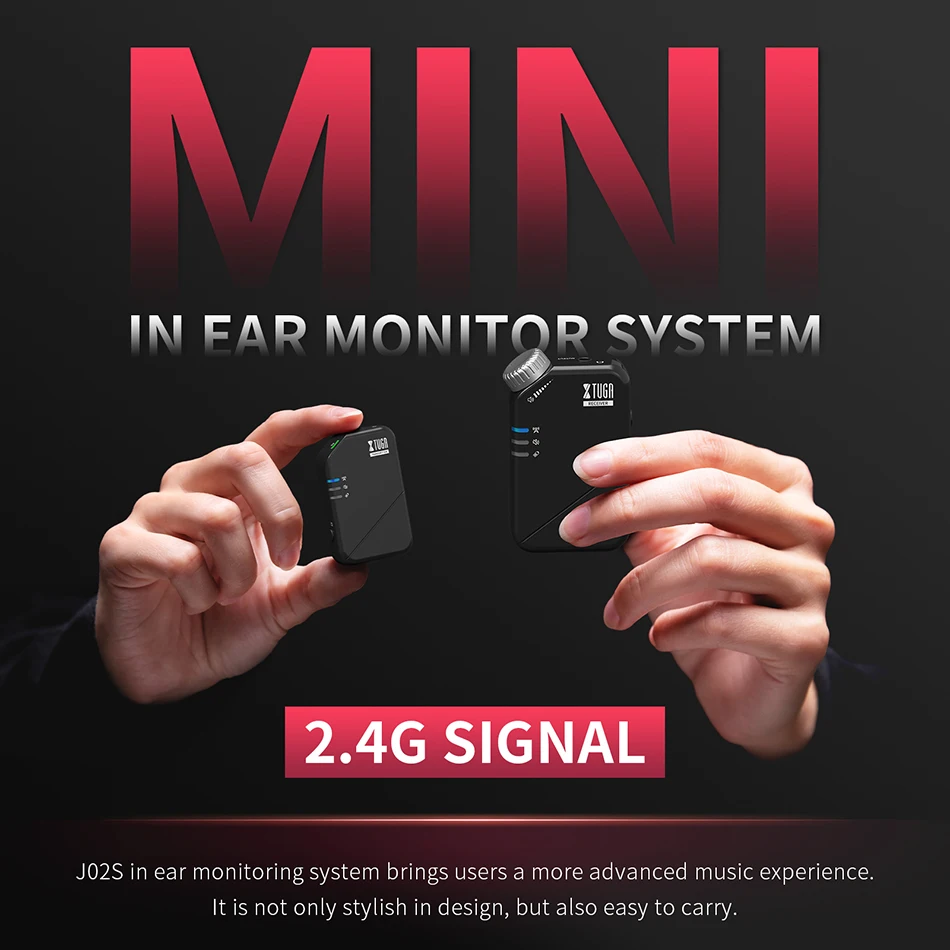 XTUGA J02 2.4G Long Distance Non Delay Stereo Professional Wireless In Ear Monitor System For Studio Band Rehearsal Performance