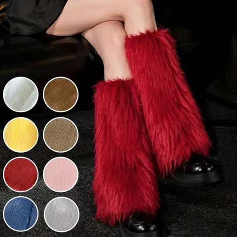 40cm Winter Warm Faux Fur Leg Warmers Colorfu Vintage Y2K Furry Boots Cover for Women Sock Punk Lolita Jk Cosplay Accessories