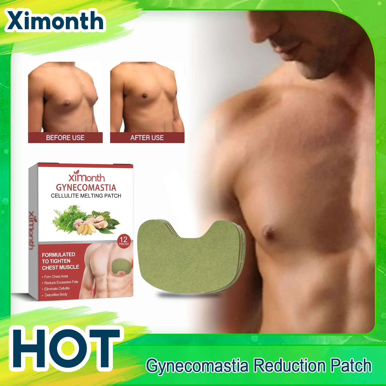 Gynecomastia Reduction Patch Anti Cellulite Burn Fat Chest Shrink Tighten Abdomen Strengthen Body Shaping Men Breast Firm Patch