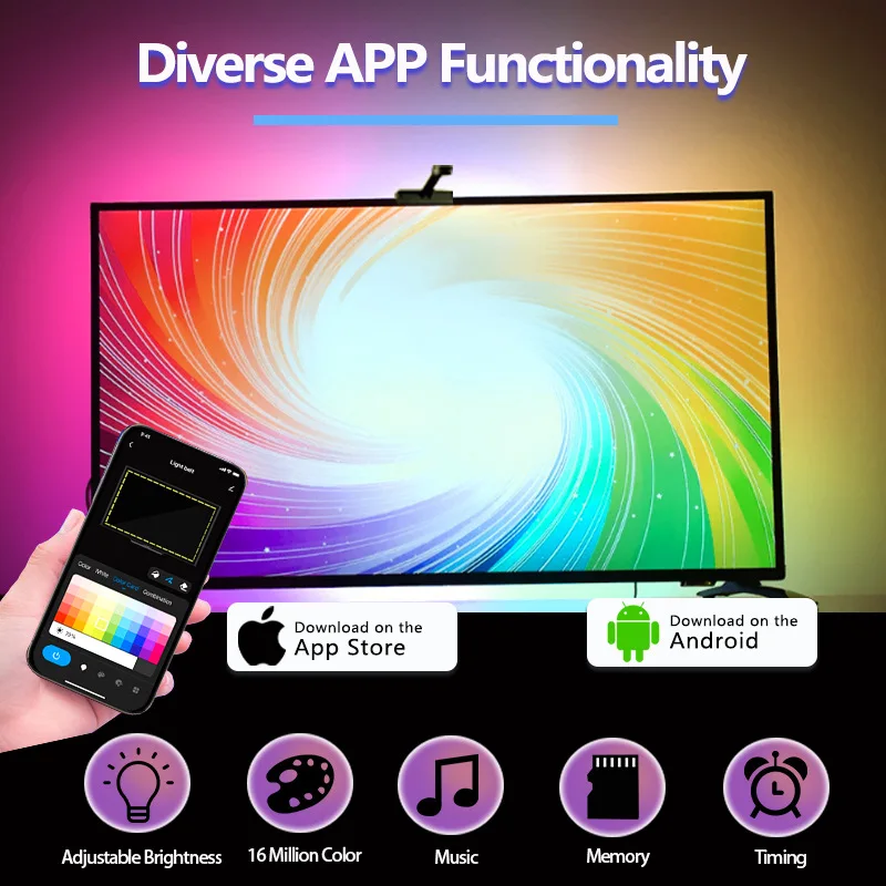 RGBIC LED TV-Hintergrundbeleuchtungsstreifen mit Kamera-App-Steuerung, Musik-Synchronisation, Smart Lights für Gaming-Räume, 55-75 Zoll, Ambientebeleuchtung – Detail 1