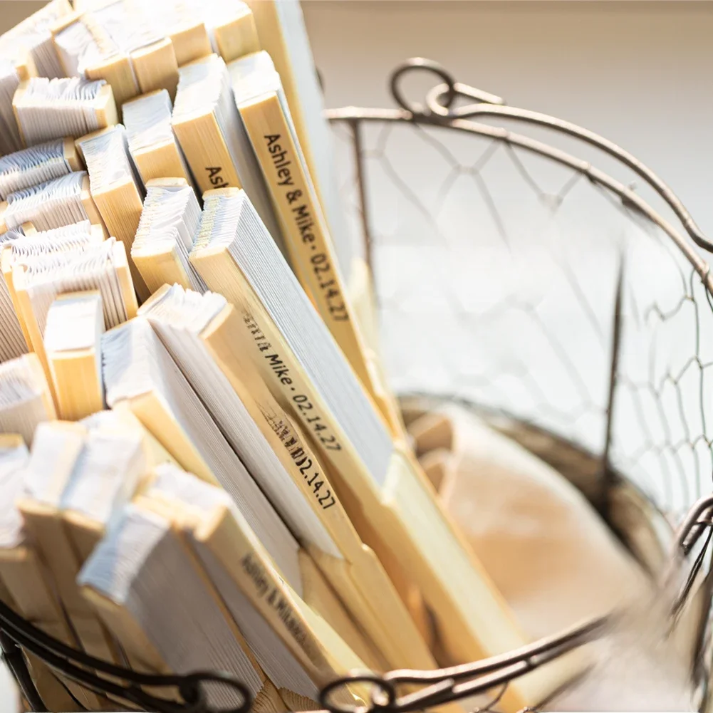 Éventails de mariage personnalisés, éventail à main personnalisé pour réception nuptiale, cadeaux de mariage sur la plage et l'été, éventails en papier en bois rustiques et élégants