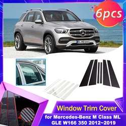 Door Window Trim Cover for Mercedes-Benz M Class ML GLE W166 350 2012~2019 Carbon Fiber Chrome Sticker Pillar Posts Accessories