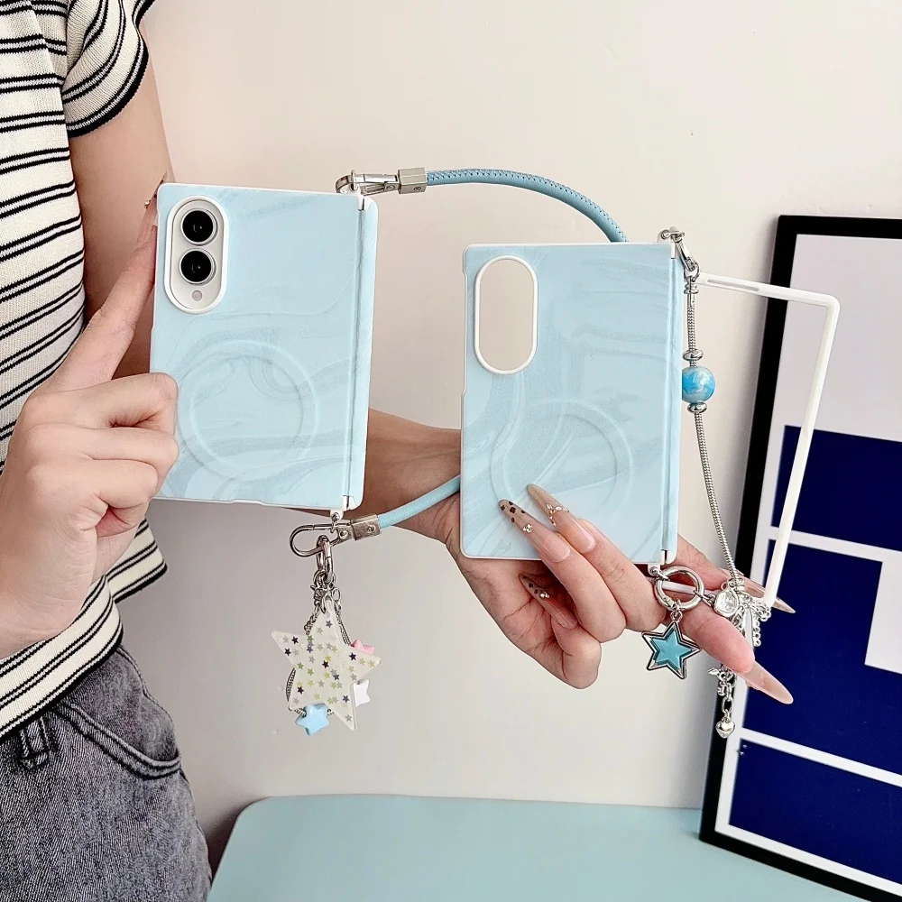 Korean Ins Blue Water Ripple With Magsafe Phone Case For Samsung Galaxy Z Fold 8 Ultra Z Fold 8 Z Fold7 Z Fold6 Cover With Charm