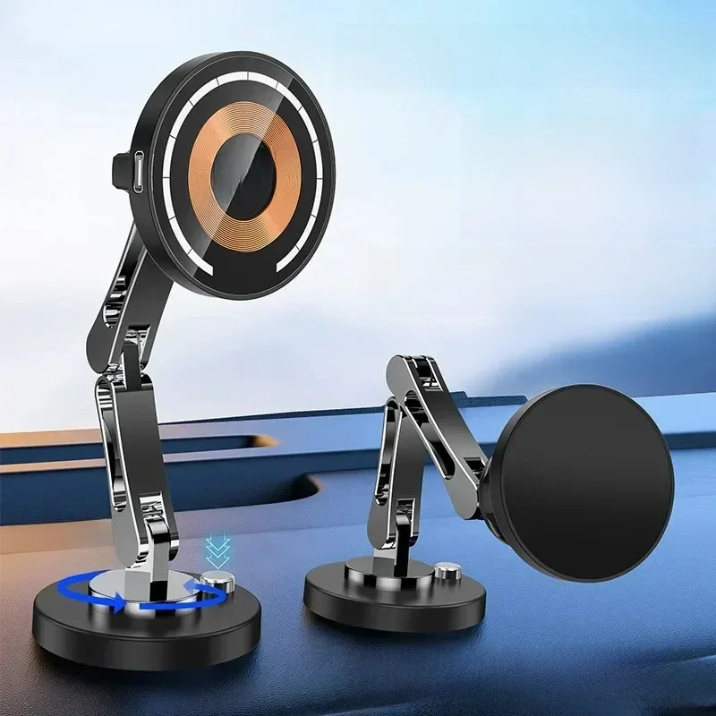 Magnetic Car Wireless Charger for Car Phone Holder 360 Rotation Metal Foldable Charging Stand