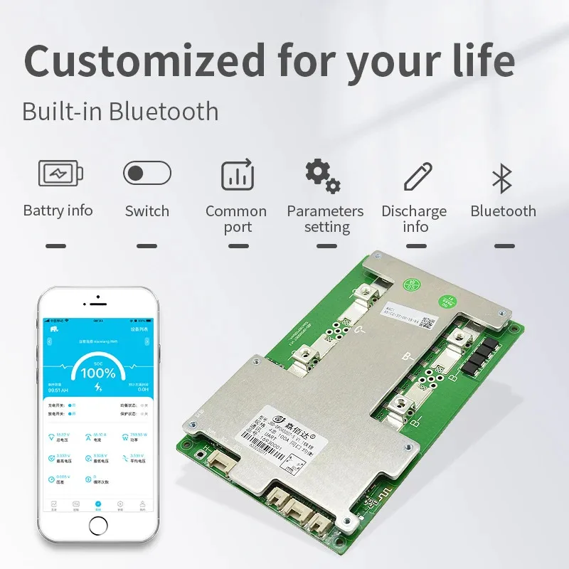 Imagem -03 - Jiabaida-smart Bms Bateria de Lítio Bms para Carro Starting Power Série de Aquecimento Uart Jbd 12v 100a 200a Lifepo4