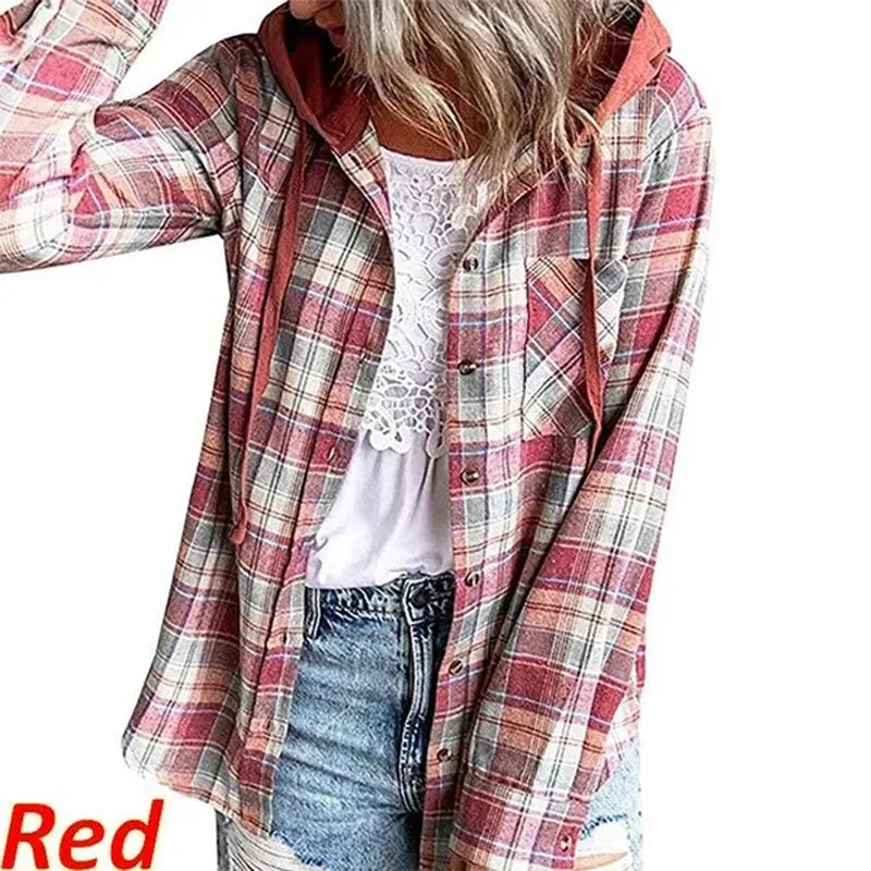 Spring Plaid Shirt Women Vintage Fashion Casual Long Sleeve Hoodies Loose Office Top Button Down Cardigan Shirts Women Clothing