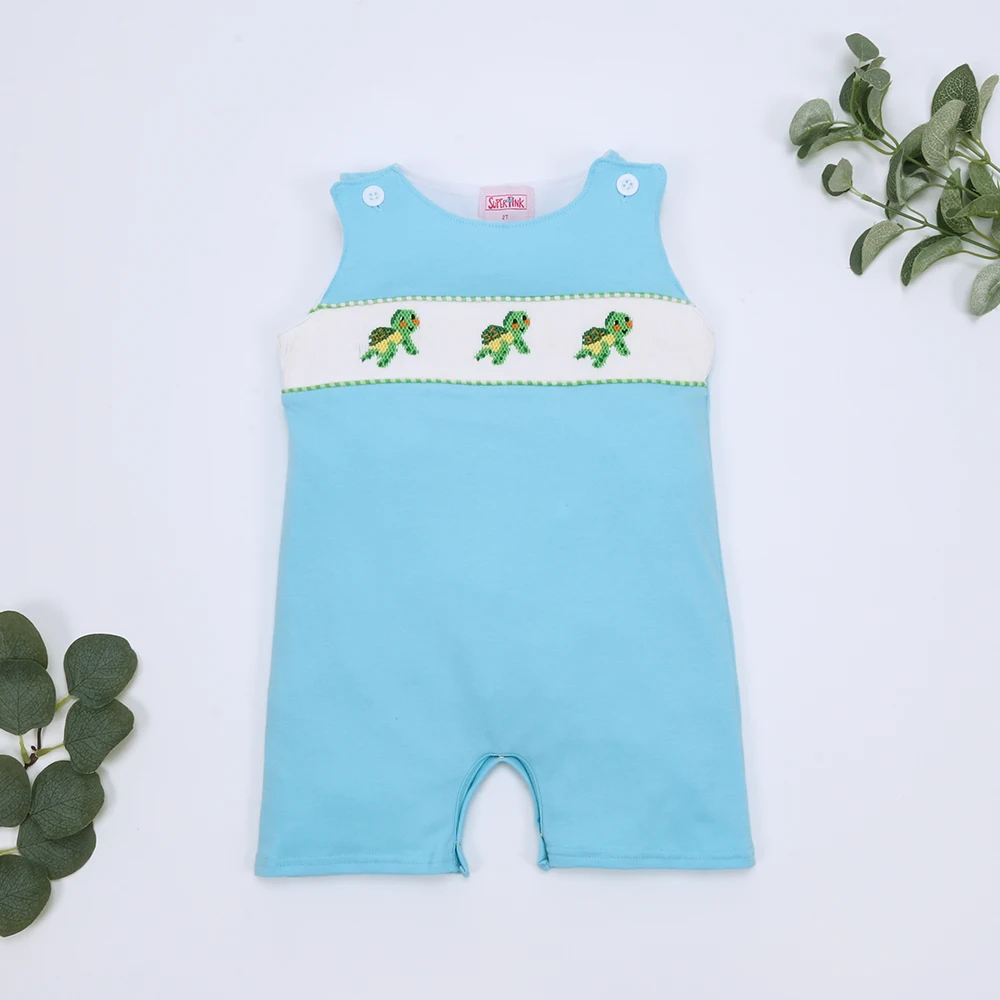 

2022 Boutique Baby Boys Clothes Smock Romper Hand Tortoise Embroidery Bodysuit Infant Clothes Beautiful Jumpsuit 0-3T For Boy