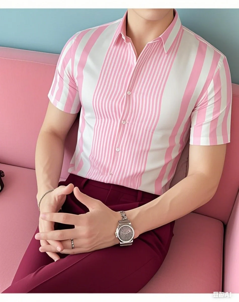 9 色ストライプメンズシャツカジュアル通気性大きいサイズメンズスポーツ快適な生地半袖シャツの襟