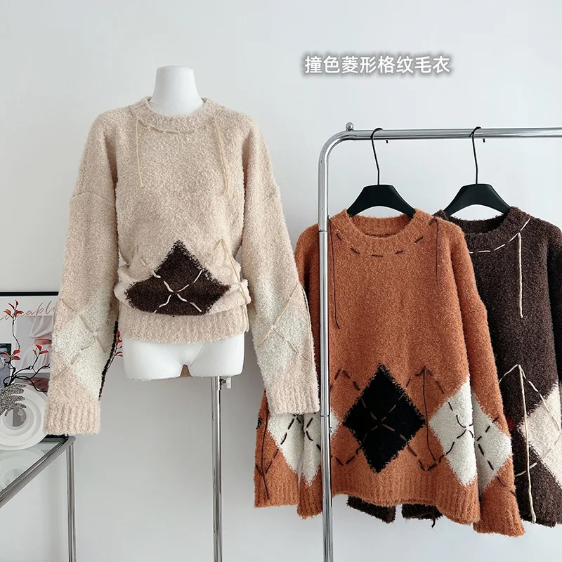 Solid Color Round Collar Casual Loose Pullover Autumn Winter Women Leisure Basic Sweater Top Long Sleeve Fashion Knitwear