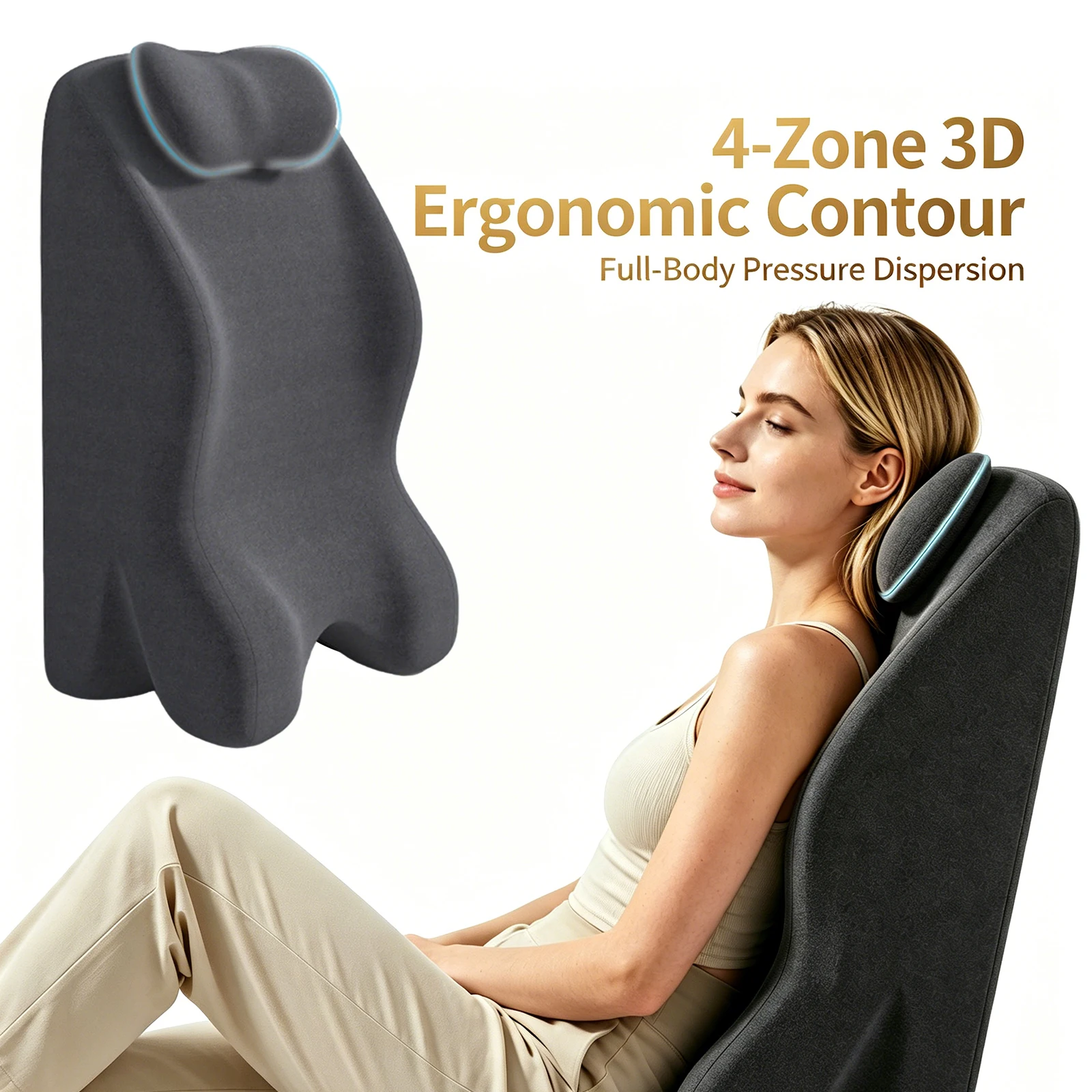 Coussin ergonomique en forme de cale avec appui-tête cervical amovible, coussin de soutien lombaire et cervical zoné 3D, base antidérapante, housse lavable pour le reflux acide, le ronflement, la grossesse, le soulagement des douleurs au cou et au bas du dos
