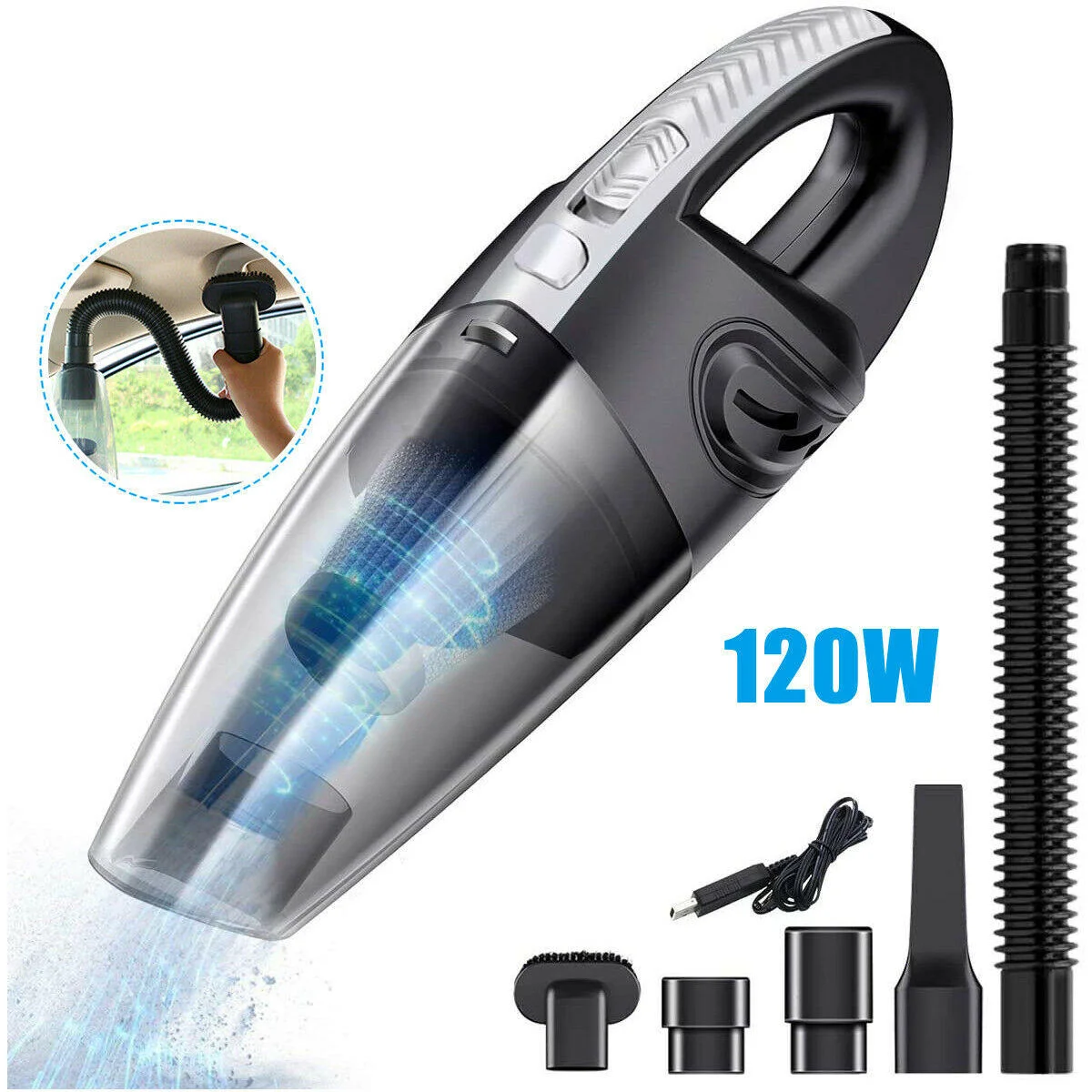 1PCS USB Protable Powerful Cyclonic Suction Wet Dry Cordless Handheld Vacuum Cleaner Lightweight Pet Hair Mini Dust Cleaner For Car Interior Home Sofa Desktop Cleaning Shipped From Overseas Warehouse
