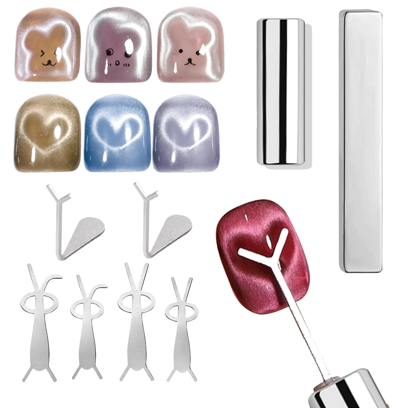 Nail Art Magnet Set Gevouwen Oor Konijn Kat Beer Cat Eye Magneet Stok Sterke Hartvormige Magneet Voor DIY Gel Polish Magnetisch Gereedschap
