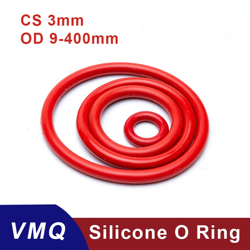 

CS 3mm Red Silicone O Rings Gasket VMQ Silicone Food Grade Seal Washer Waterproof Insulation Rubber Spacer OD 9-400mm