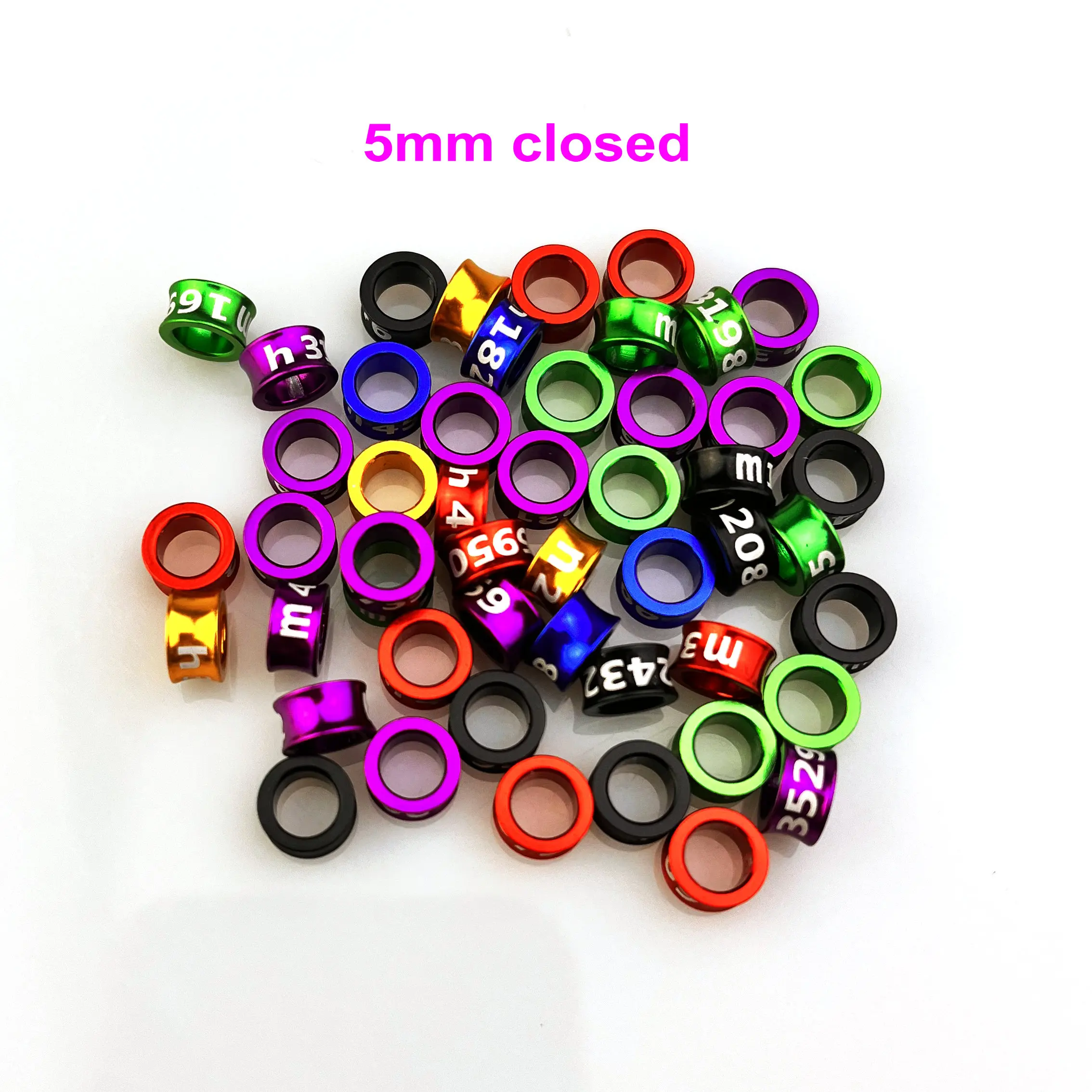 Aluminum Bird Leg Bands, Closed Parrot Rings, Non-Custom, Random-Character, Color-Mixture, 5mm, 25 PCs/Lot