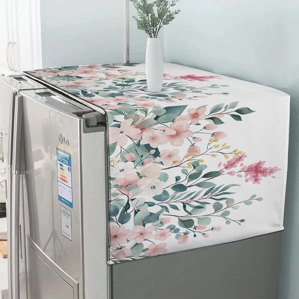 Green Pink Floral Flowers Design Refrigerator Dust Cover Washable Printing Washing Machine Cabinet Dust Protection Cover