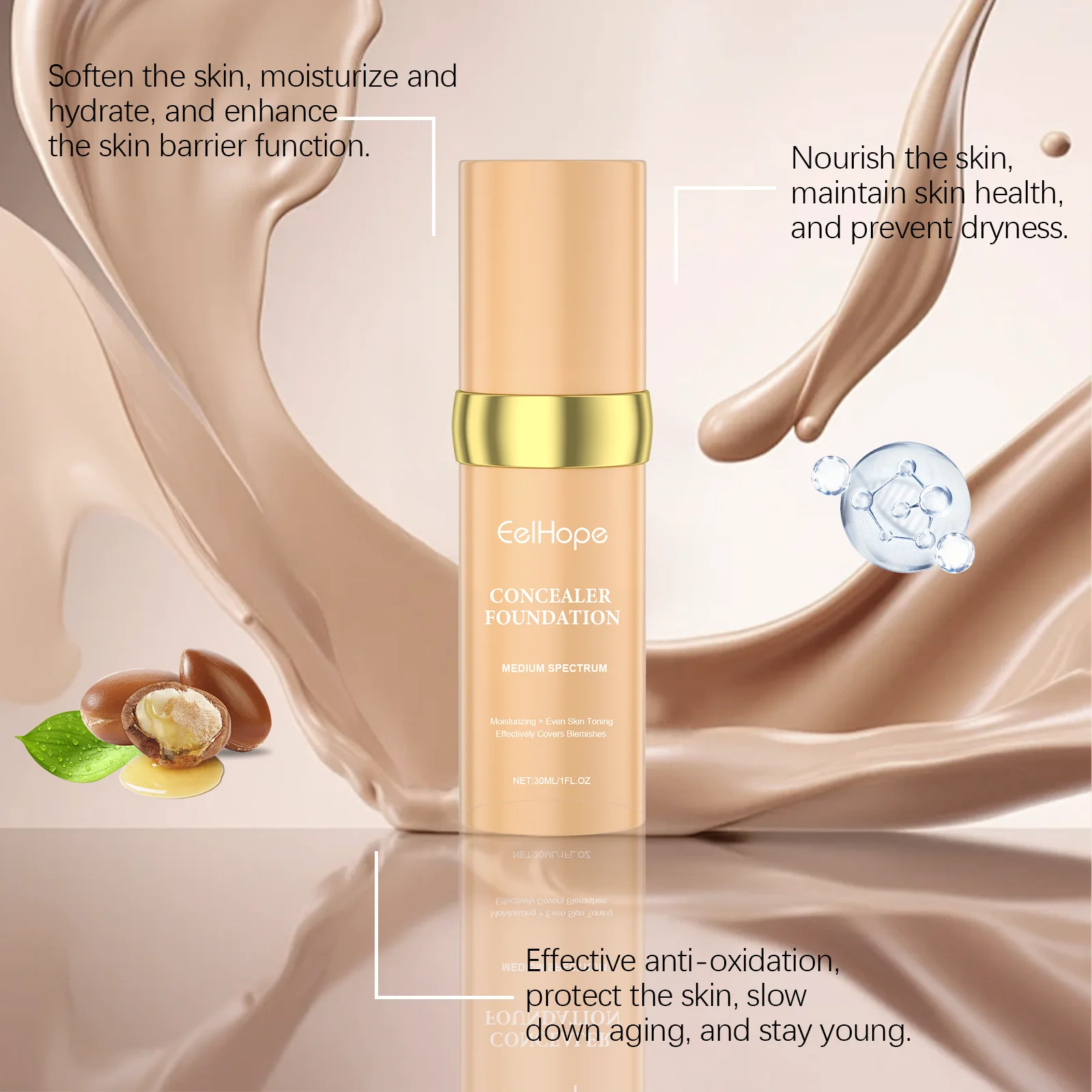 Eelhope Korektor do twarzy Podkład Nawilżający Lekka konsystencja Odświeżający Odporny na pot Nie rozmazujący się Wygładzający podkład do twarzy