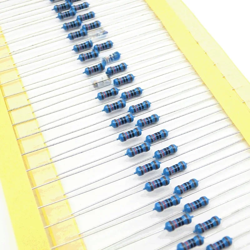 100Pcs 1 / 4W 0.25W Résistance de film métallique 0R 0.1Ohm-0.91Ohm 1R-10M 1 3 10 30 100 Ohm 1K 30K 100K 1M 2.2M Couleur Ring Résistance
