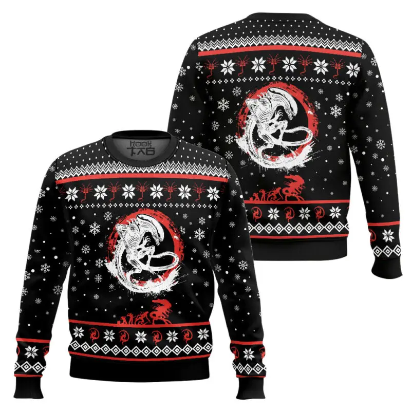 Deadly Xenomorph Alien Ugly Christmas Sweater Funny Holiday Party Pullover Plus Size Sweaters for Men Women Xmas Gift 2026
