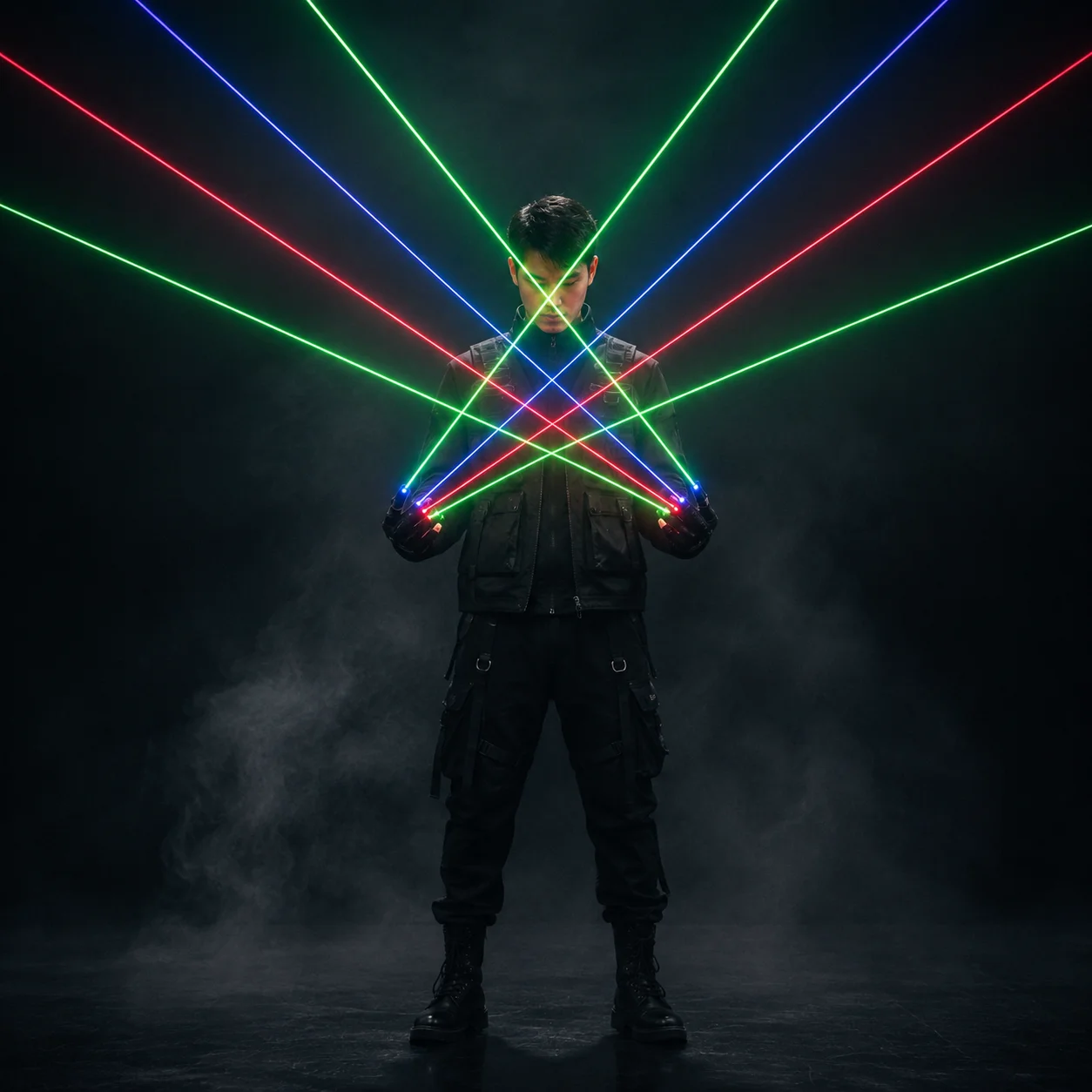 RGB LED Gloves Rechargeable Red Green Blue Finger Laser Light Gloves for DJ Dance Stage Show Party Performance view 5