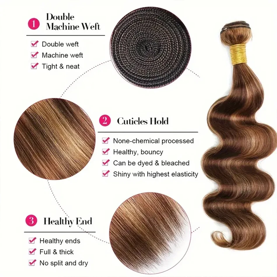 Destaque Body Wave Bundles, Ombre Blonde, Cabelo Humano, Extensões Onduladas, Remy Brasileiro, 3 Pacotes Tecer, P4, 27, 3