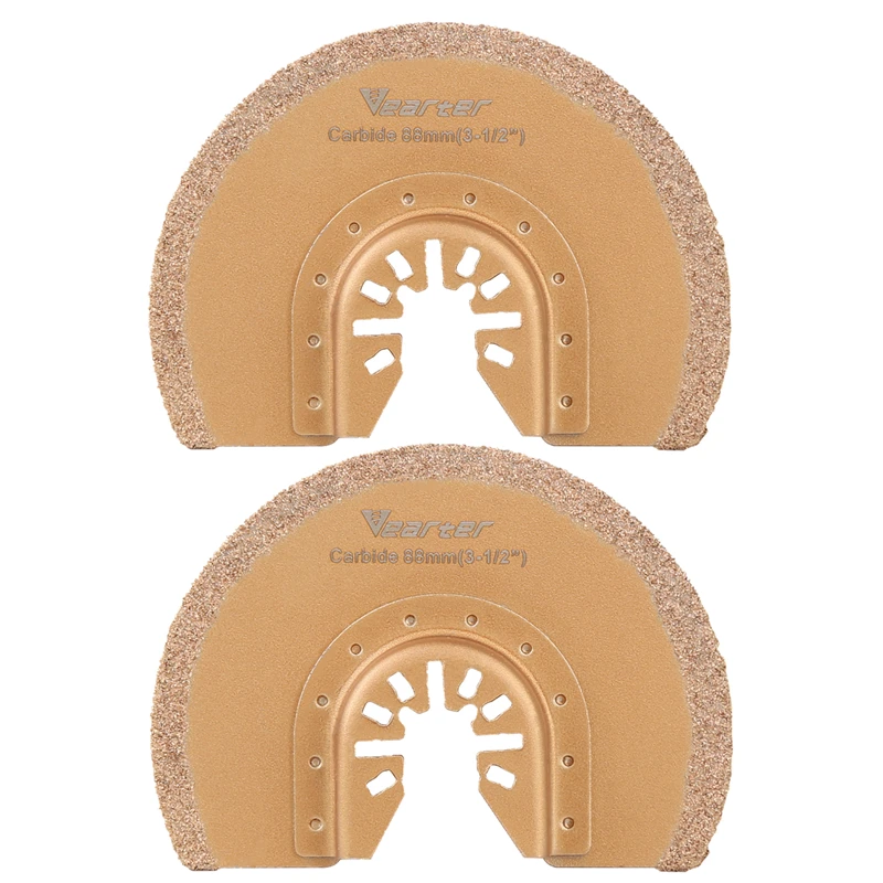 Vearter 2Pcs Semicircle Carbide Grit Oscillating Multi Tool Blades 88mm Universal For Masonry Concrete Grout Removal Tile Mortar