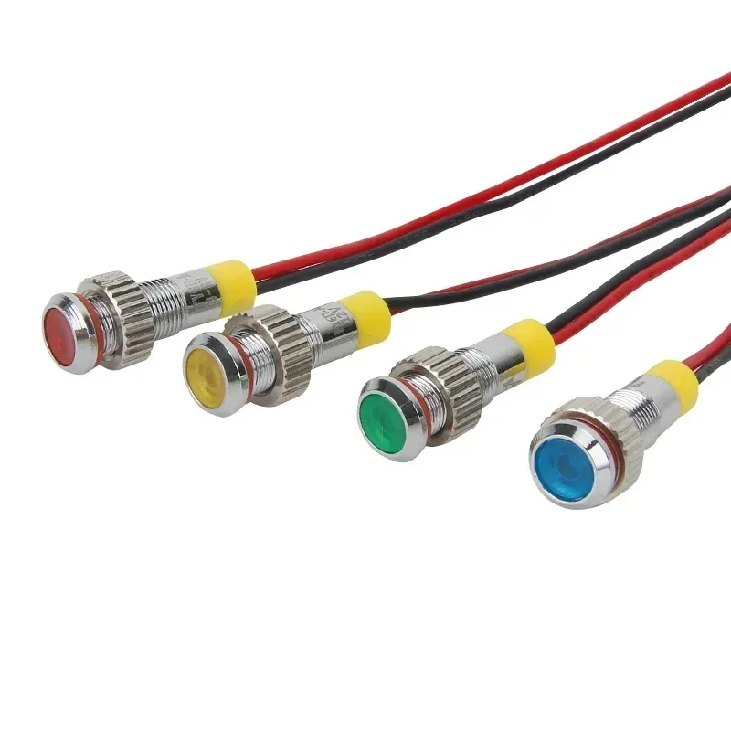 Voyant LED en métal étanche IP67, indicateur d'iode, lampe de signalisation, fils pilotes, interrupteur 3V, 5V, 12V, 220V, rouge, bleu, 6mm, 8mm, 10mm, 12mm, 1 pièce