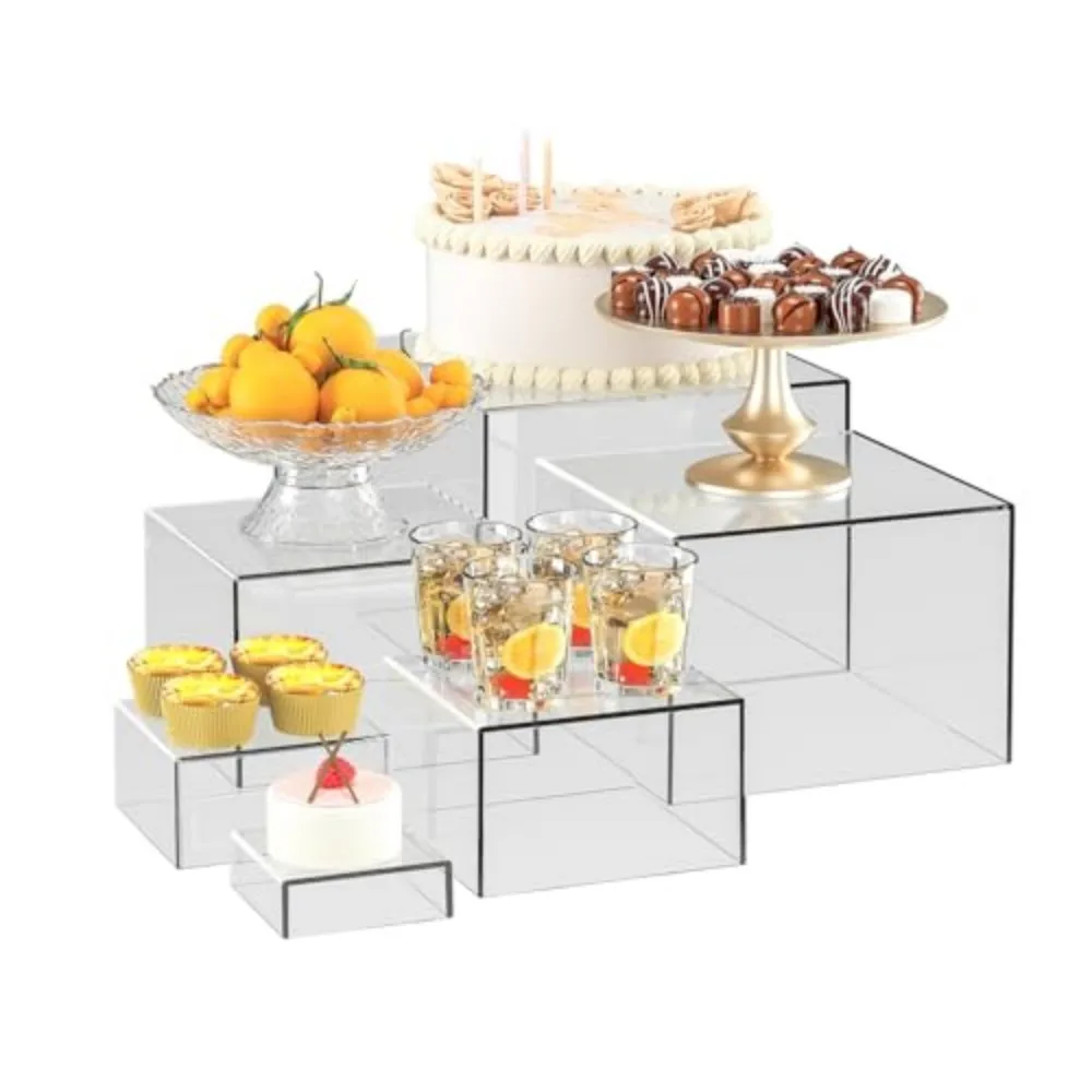 6 Pcs Clear Acrylic Boxes for Display as Buffet Risers and Stands, Food Risers for Party, Table, Stands, including 8