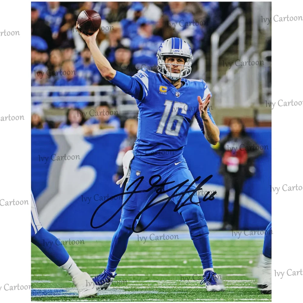 Jared Goff Detroit Lions Autographed Fanatics Authentic Throwing in Blue Photograph Tapestry USA Football Home Decoration