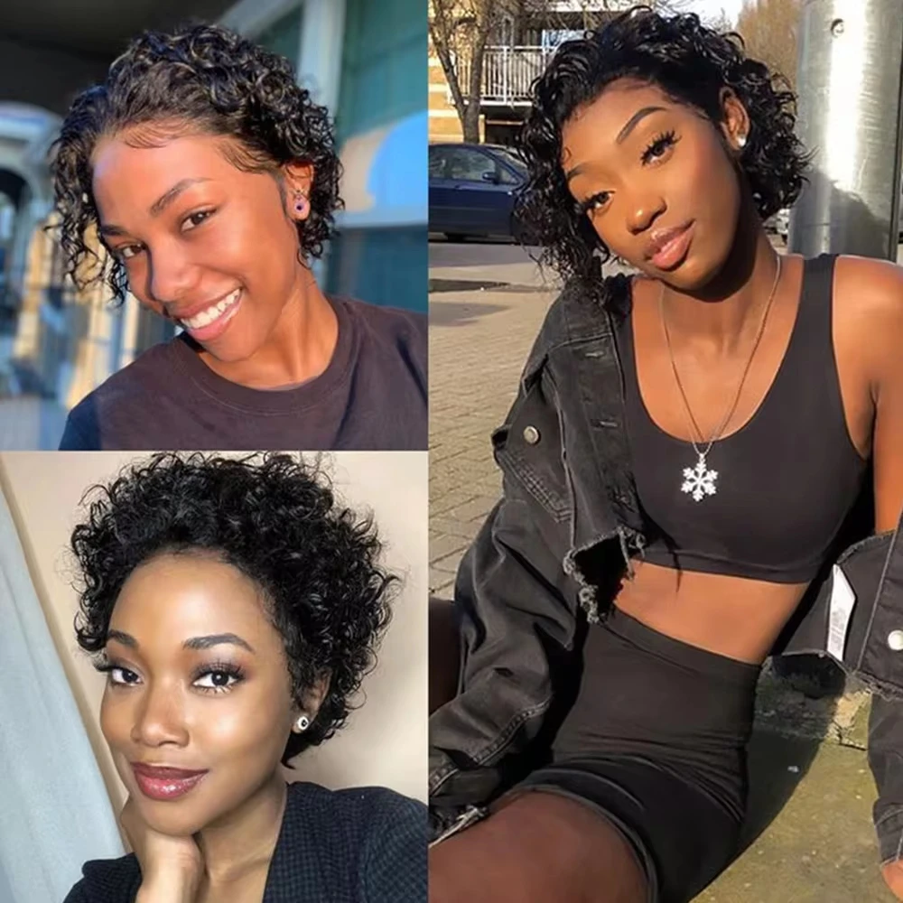 Pixie Cut Deep Wave Wig Human Hair 13×4 Wig Short Curly Bob Wig Transparent Lace Front Wigs For Black Women