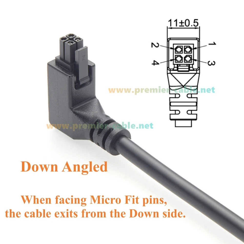 Down Angled Micro-Fit 3.0 4 Circuits Receptacle Cable 90 Degree 4Pin Female to Open Wire 300V 5A 20AWG for Power Distribution