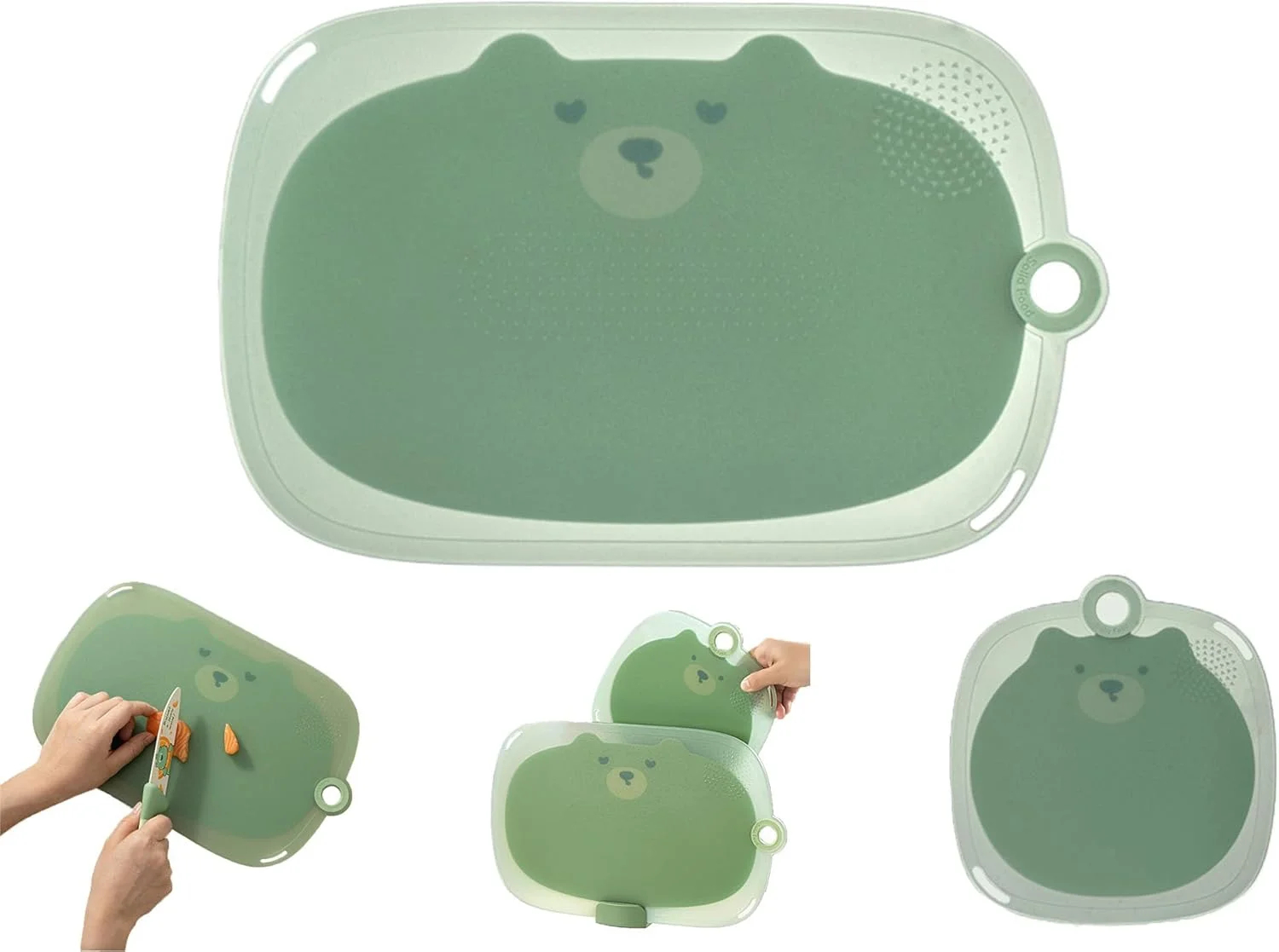 Tábua de corte de cozinha de plástico antiderrapante, tábua de cortar sem BPA com furos pendurados, tábua de corte de alimentos sólidos multifuncional, e