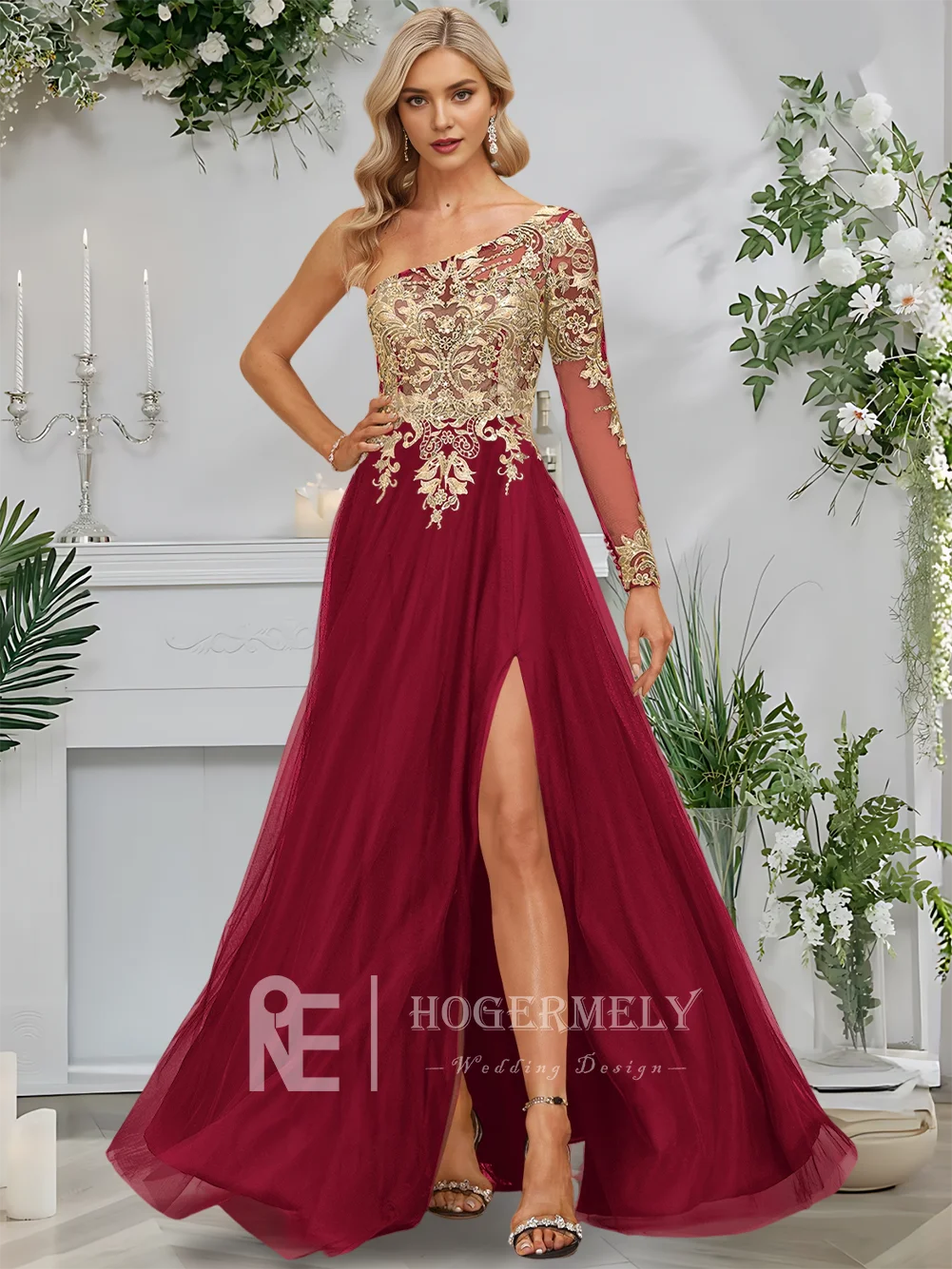 

VB Women ​​Evening Dress Black A-Line One Shoulder Tulle Lace Prom Gown 2026 Floor-Length Sequins Wedding Party Formal Women