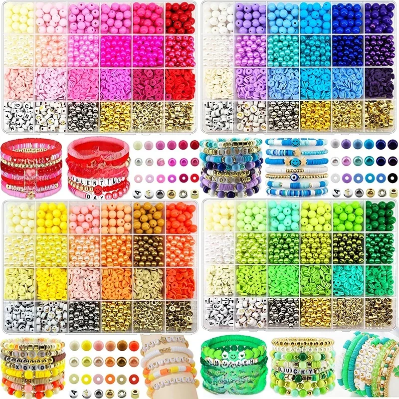 2220 sztuk koraliki gliniane zestaw do robienia bransoletek 24 kolory płaskie koraliki Preppy glina polimerowa koraliki do bransoletek przyjaźni Making Craft DIY — zdjęcie 2