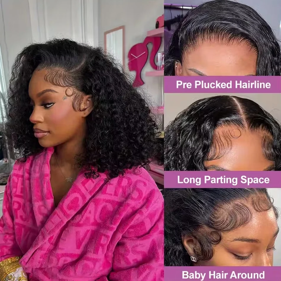 Curly Bob Wig 13x4 Lace Front Wigs Pre Plucked 250% Density Mongolian Glueless HD Kinky Curly Bob Lace Frontal Wigs Wet and Wavy image 5