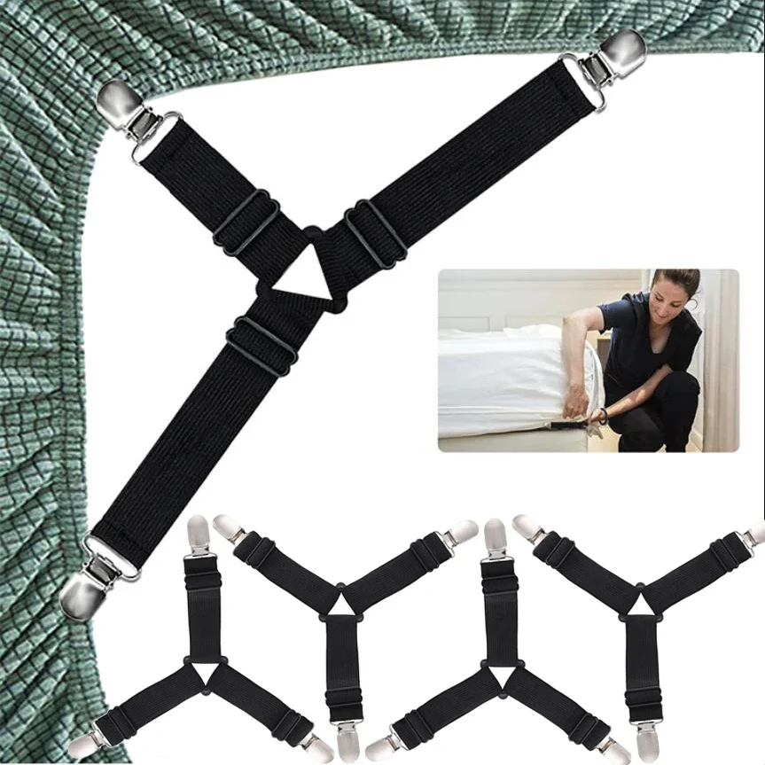 1/4pc triângulo colcha fixador clipe de metal ajustável elástico sofá almofada colcha cama prático