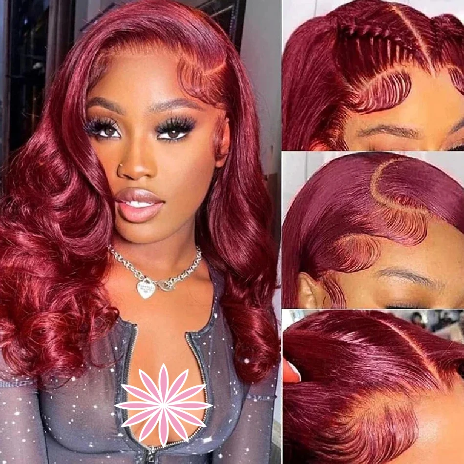 22Inch 99J Burgundy Lace Front Wigs Human Hair 13x4 Body Wave Glueless Wigs 250% Density Red Wig HD Transparent Wine Red Lace Front Wigs Human Hair